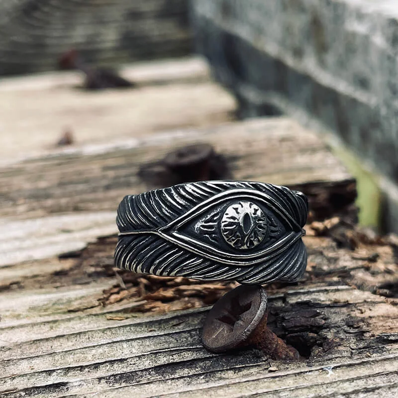 Vintage Feather Eye Stainless Steel Ring