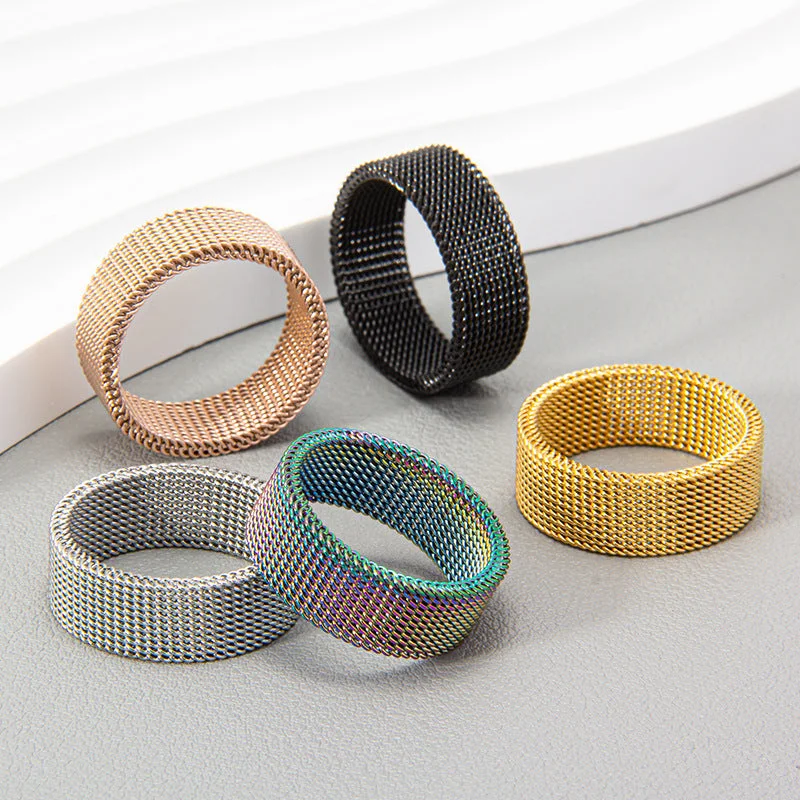 Wholesale 8MM Titanium Steel Deformable Multicolor Mesh Ring