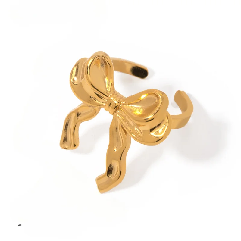 Wholesale Personalized Versatile 18k Gold Stainless Steel Bow Ring