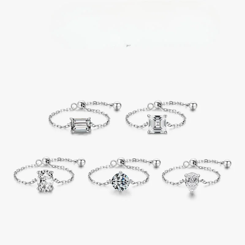 Wholesale S925 Silver Inlaid Simulated Zircon Adjustable Ring Chain