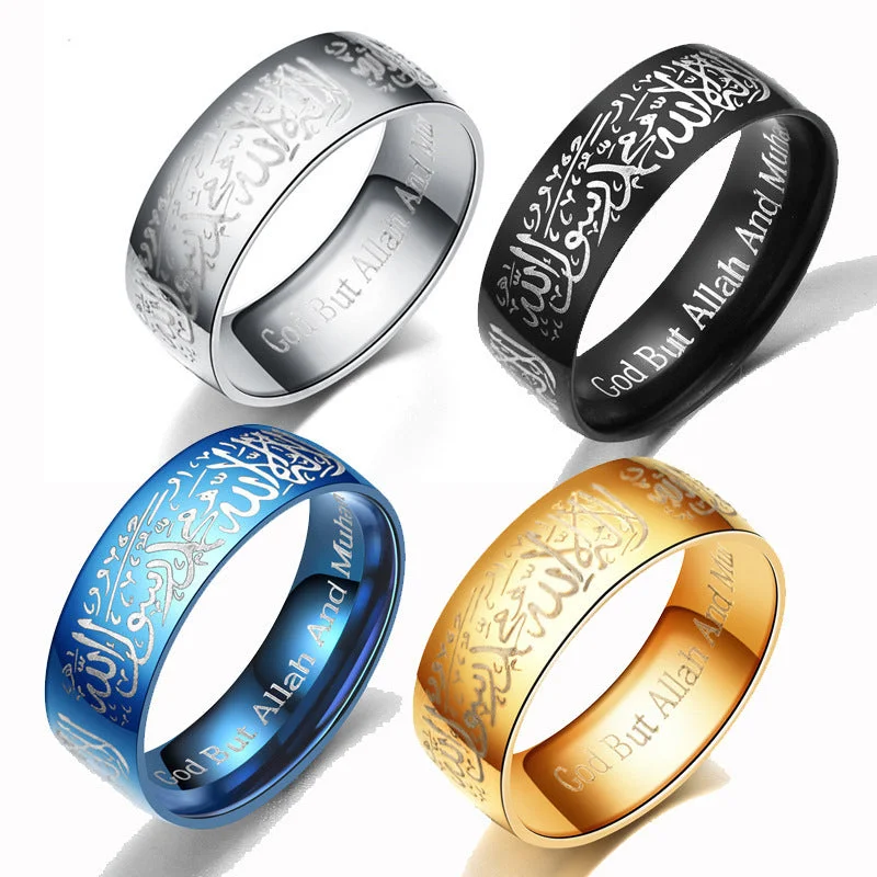 Wholesale Titanium Steel 8mm Laser Engraved Text Retro Exotic Ring