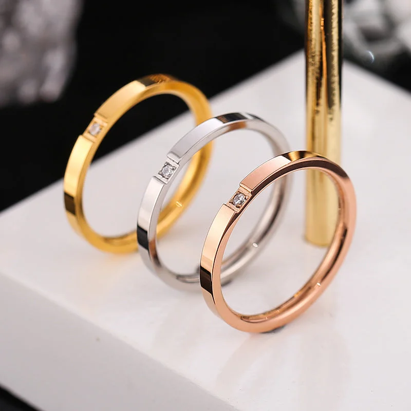 Wholesale Titanium Steel One Diamond Rose Gold Ring