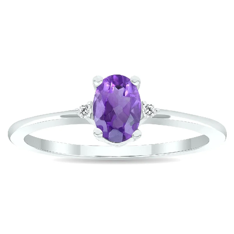 Women's Amethyst and Diamond Classic Band in 10K White Gold