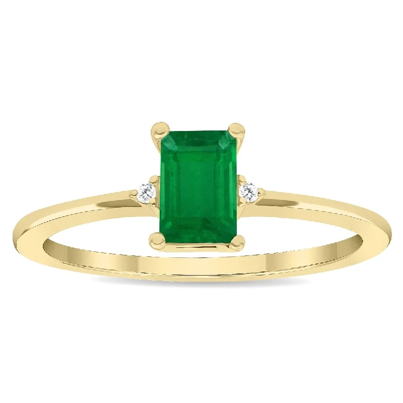 Women's Emerald Cut Emerald and Diamond Classic Band in 10K Yellow Gold