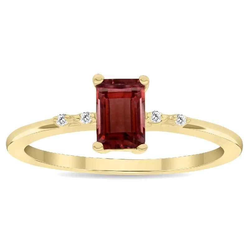 Women's Emerald Cut Garnet and Diamond Sparkle Ring in 10K Yellow Gold