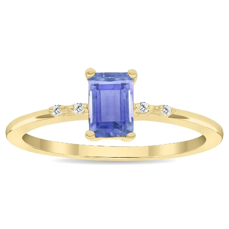 Women's Emerald Cut Tanzanite and Diamond Sparkle Ring in 10K Yellow Gold