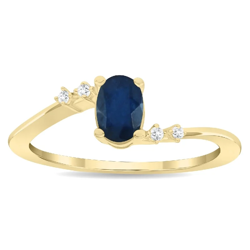 Women's Oval Shaped Sapphire and Diamond Tierra Ring in 10K Yellow Gold