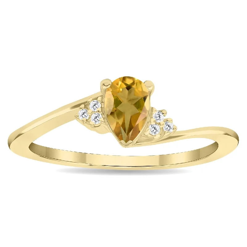 Women's Pear Shaped Citrine and Diamond Tierra Ring in 10K Yellow Gold