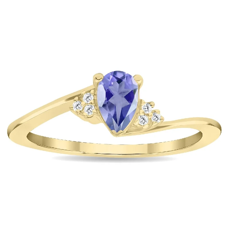 Women's Pear Shaped Tanzanite and Diamond Tierra Ring in 10K Yellow Gold