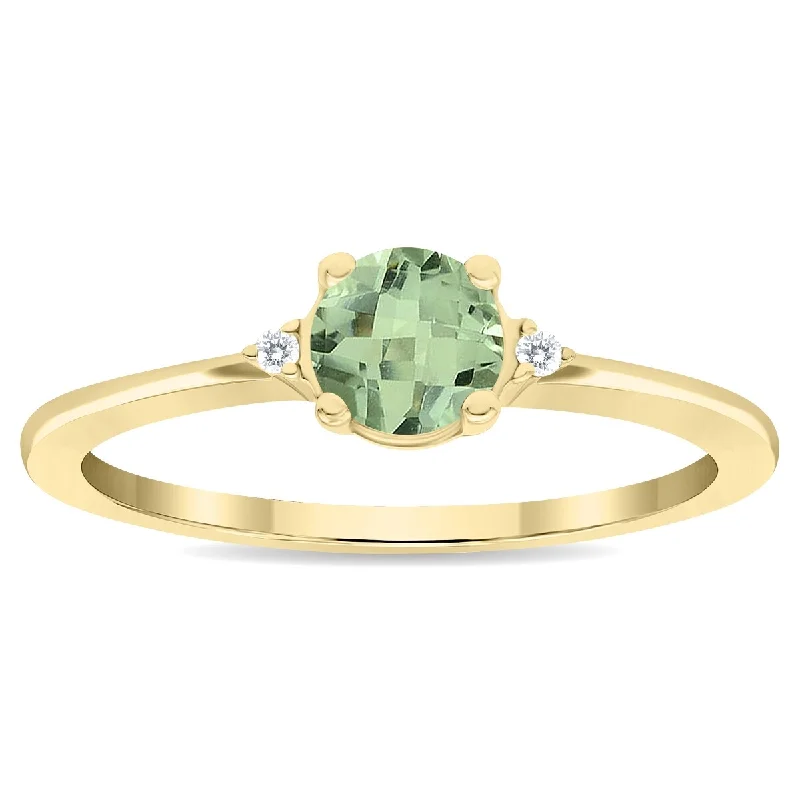 Women's Round Shaped Green Amethyst and Diamond Classic Band in 10K Yellow Gold