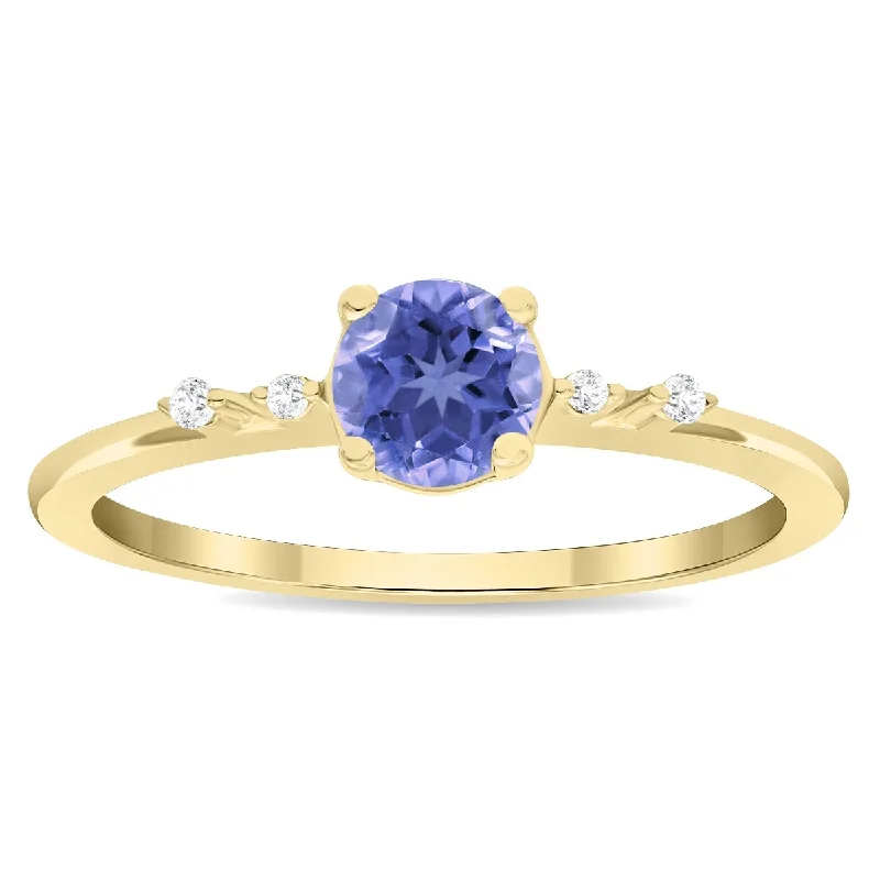 Women's Round Shaped Tanzanite and Diamond Sparkle Ring in 10K Yellow Gold