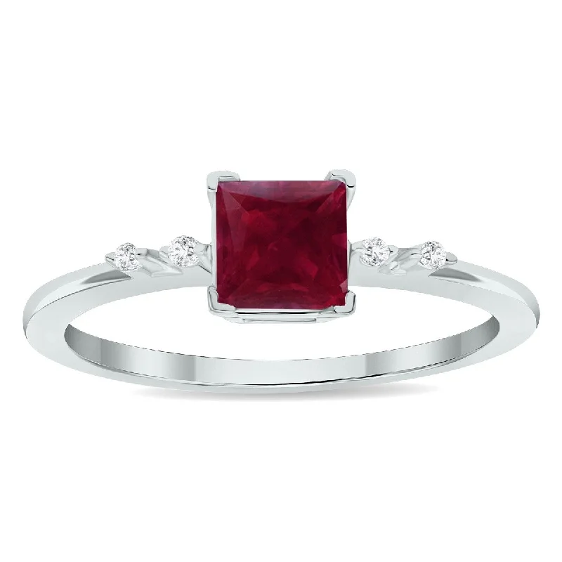 Women's Ruby and Diamond Sparkle Ring in 10K White Gold