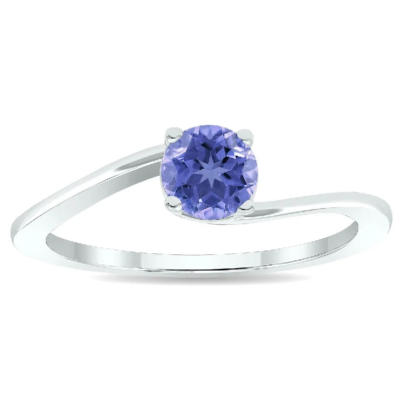 Women's Solitaire Tanzanite Wave Ring in 10K White Gold