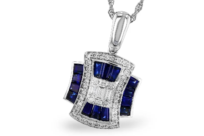 14K White Gold 1.10ctw Blue Sapphire & Diamond Cluster Necklace by Allison Kaufman