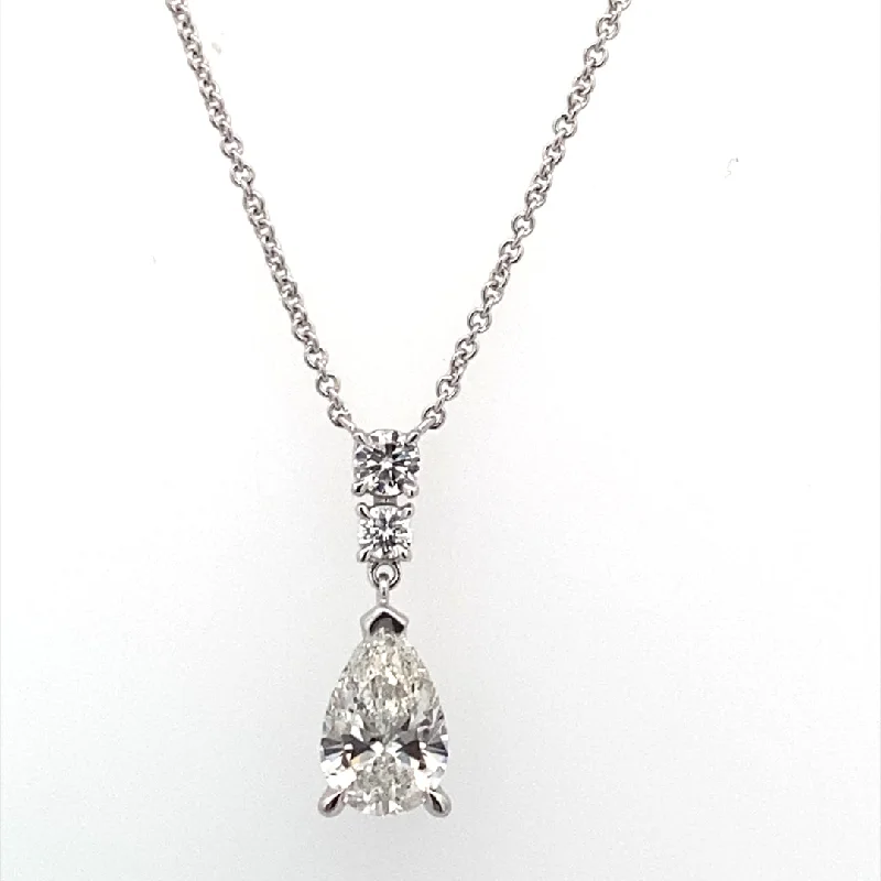 14K White Gold 1.16ctw Round & Pear Lab Diamond Drop Necklace