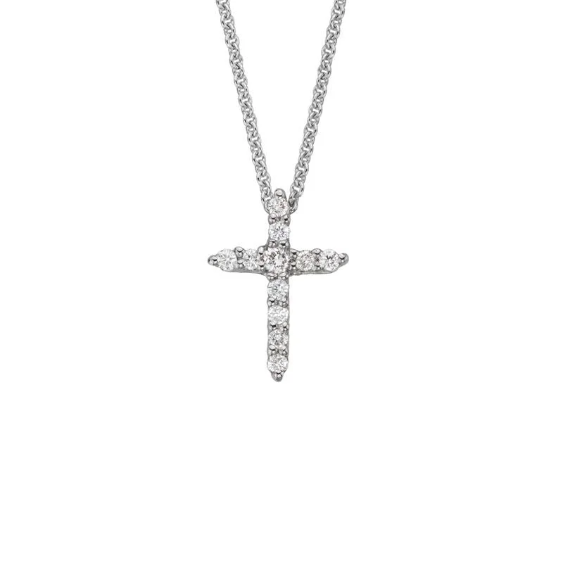 14k White Gold Diamond Cross Pendant Necklace