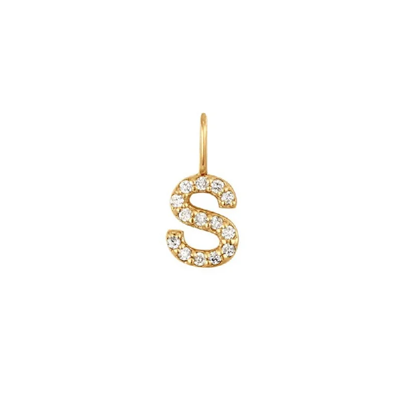 14K Yellow Gold 0.05ctw Round Diamond Inital "S" Pendant by Aurelie Gi