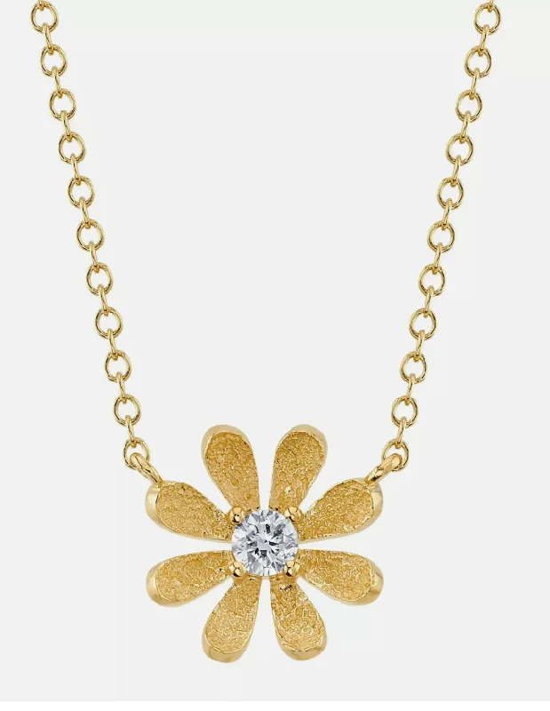 14K Yellow Gold 0.08ctw Round Diamond Flower Necklace by Shy Creation