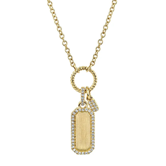 14K Yellow Gold 0.13ctw Diamond Dog Tag Necklace by Shy Creation