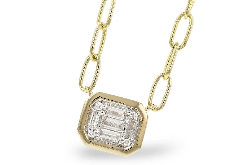 14K Yellow Gold 0.14ctw Baguette & Round Diamond Cluster Necklace by Allison Kaufman