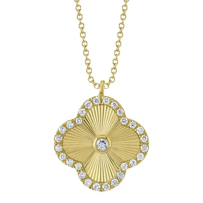 14K Yellow Gold 0.22ctw Round Diamond Clover Necklace by Shy Creation