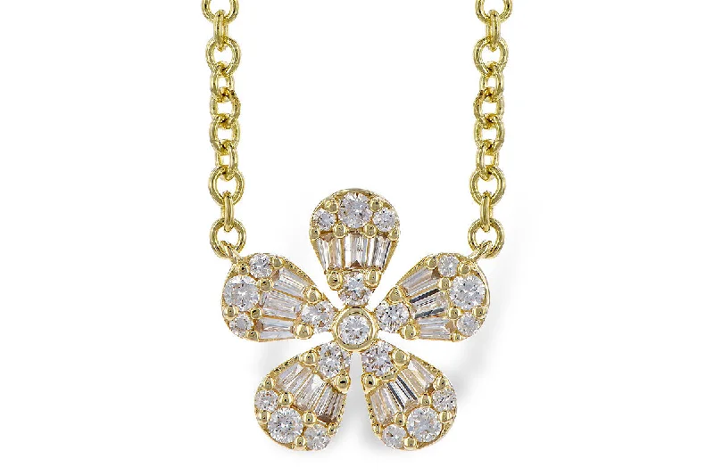 14K Yellow Gold 0.24ctw Baguette & Round Diamond Flower Necklace by Allison Kaufman