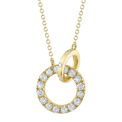 14K Yellow Gold 0.54ctw Round Diamond Dual Circle Necklace by Shy Creation