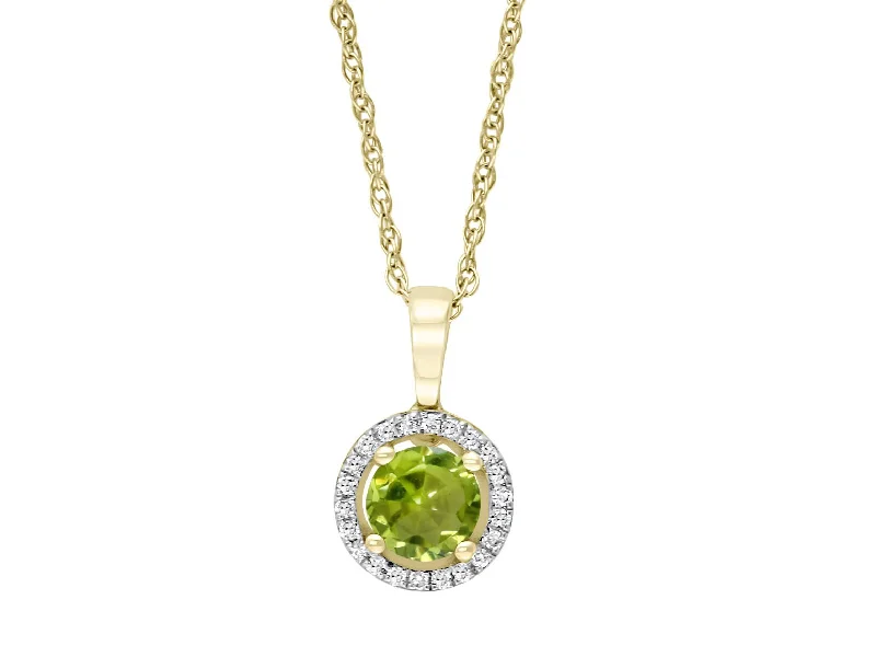 14K Yellow Gold 0.61ctw Round Peridot & Diamond Halo Necklace