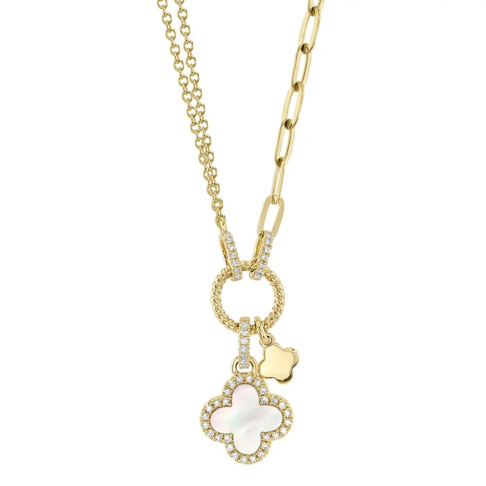 14K Yellow Gold 0.66ctw Mother of Pearl & Diamond Clover Necklace by Shy Creation