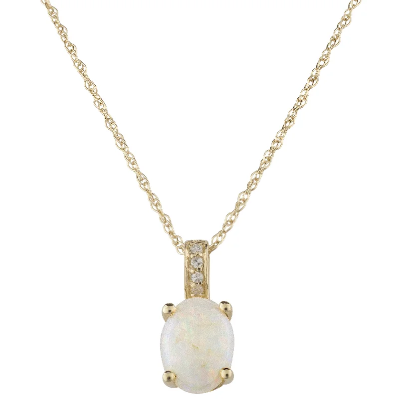 14K Yellow Gold 0.81ctw Oval Opal & Diamond Drop Necklace