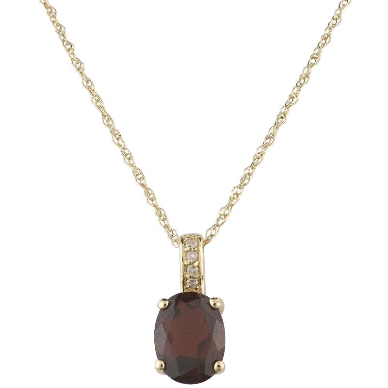 14K Yellow Gold 1.53ctw Oval Garnet & Diamond Drop Necklace