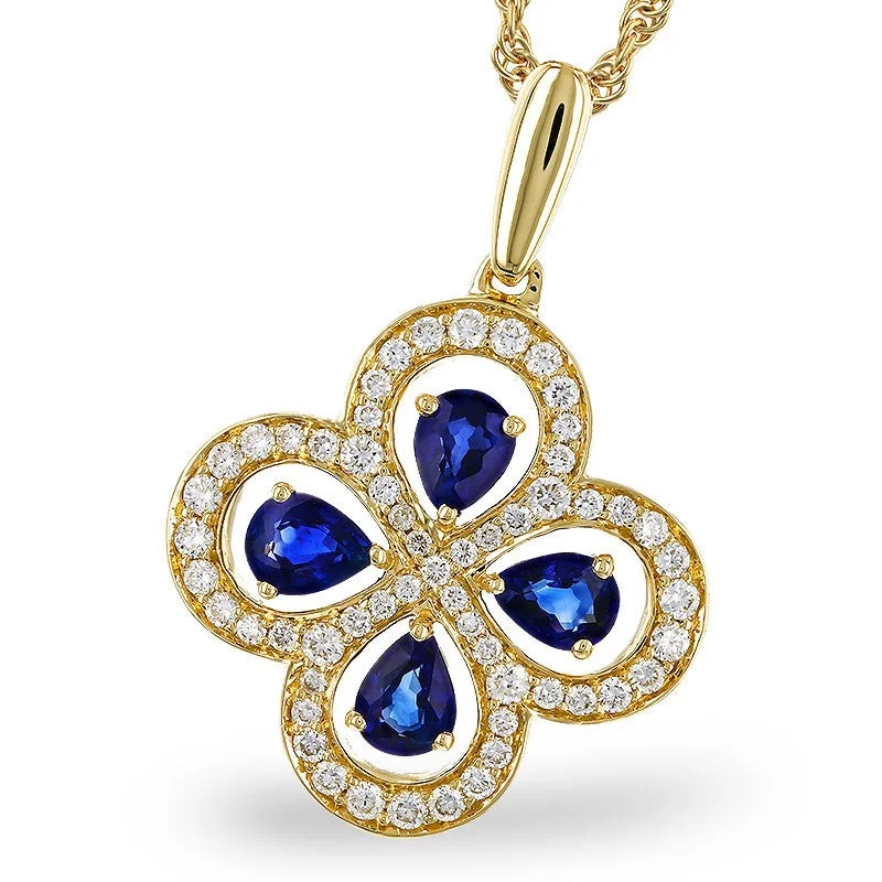 14K Yellow Gold 1.64ctw Blue Sapphire & Diamond Clover Necklace by Allison Kaufman