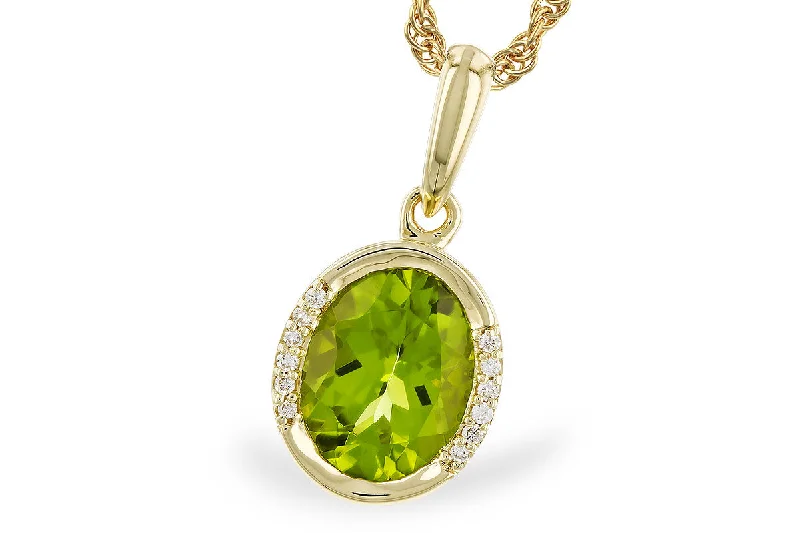 14K Yellow Gold 1.75ctw Oval Peridot & Diamond Drop Necklace by Allison Kaufman