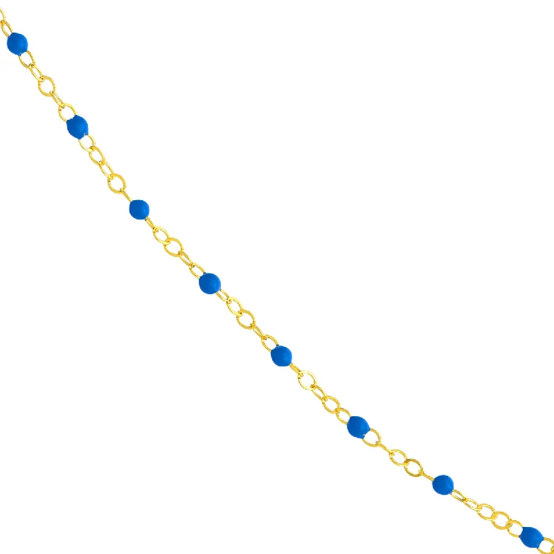 14K Yellow Gold Adjustable Cobalt Enamel Bead Piatto Link Necklace by Midas Chain