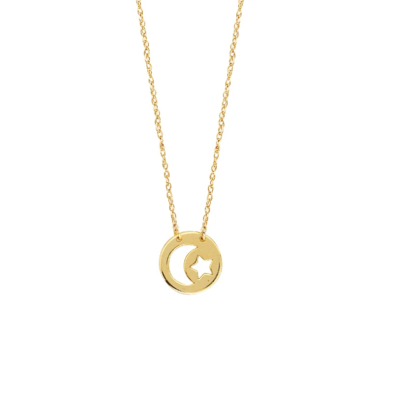 14K Yellow Gold Moon & Star Necklace by Midas Chain