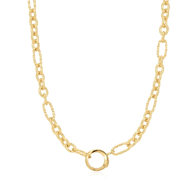 14K Yellow Gold Plated Mixed Link Charm Connector Chain Necklace by Ania Haie