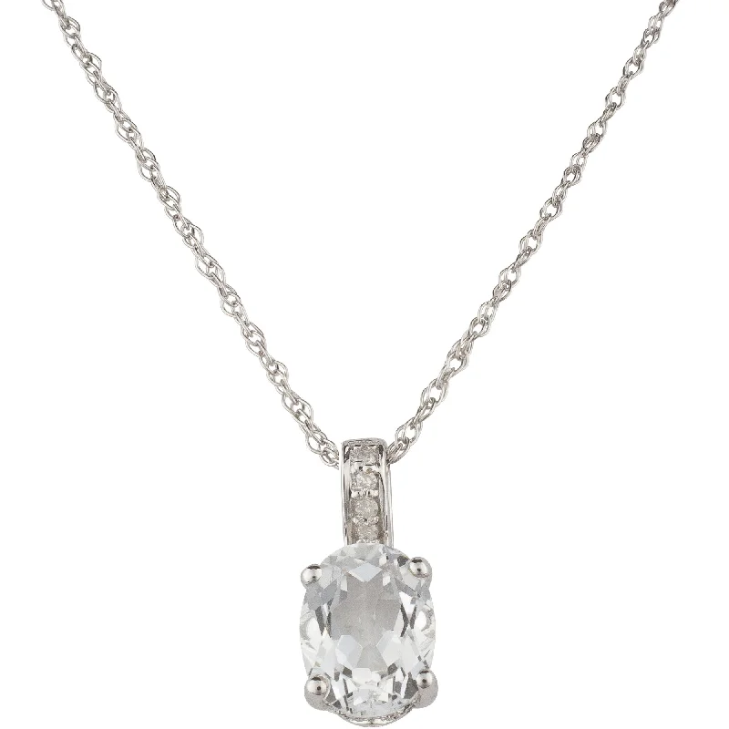 14K Yellow White 1.44ctw Oval White Topaz & Diamond Drop Necklace