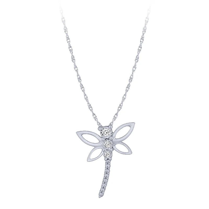 Diamond Dragonfly Pendant in 14K White Gold .03ct