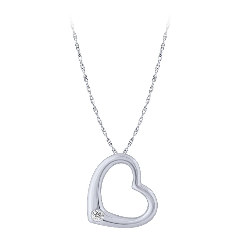 14K White Gold 1/20Ct Diamond Heart Pendant W/ Diamond