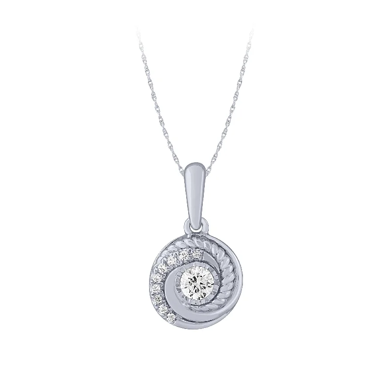 14K White Gold 1/5Ct Spiral Diamond Pendant