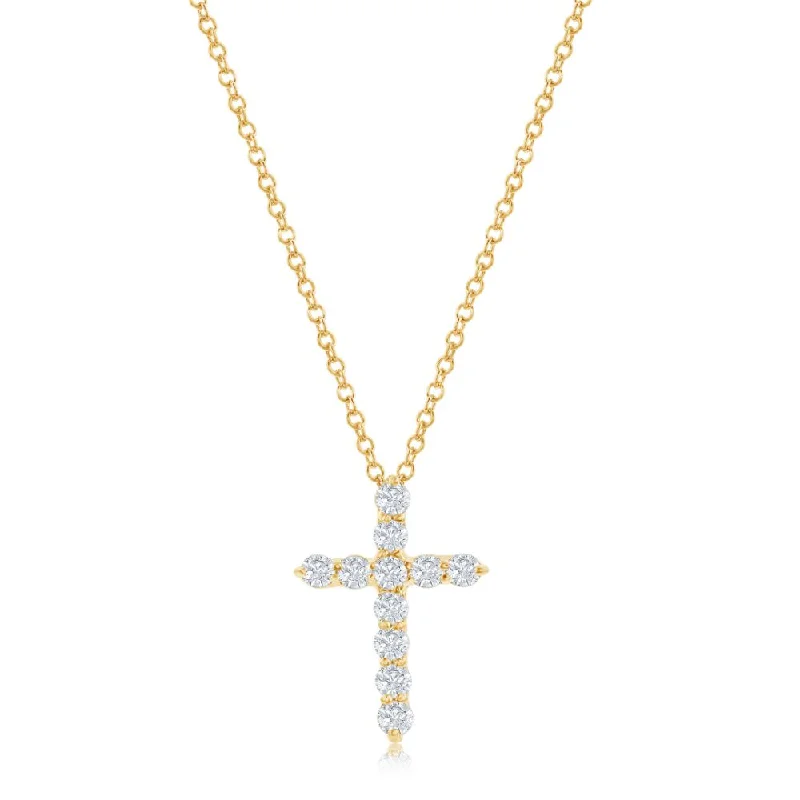 14k Yellow Gold Diamond Cross Pendant Shared Prong