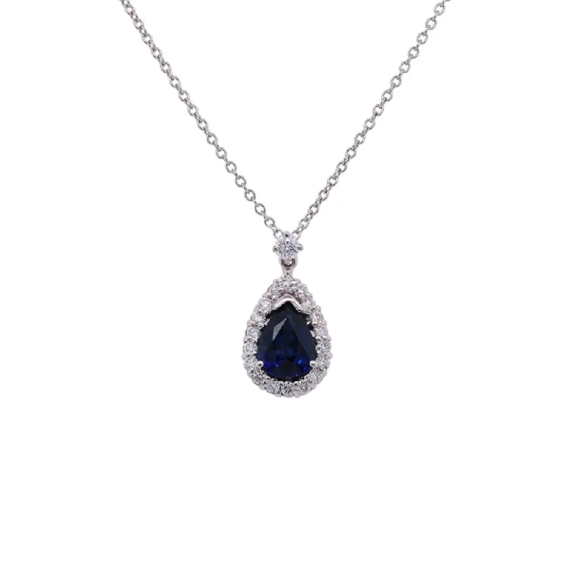 18k White Gold Pendant with Pear Shaped Sapphire