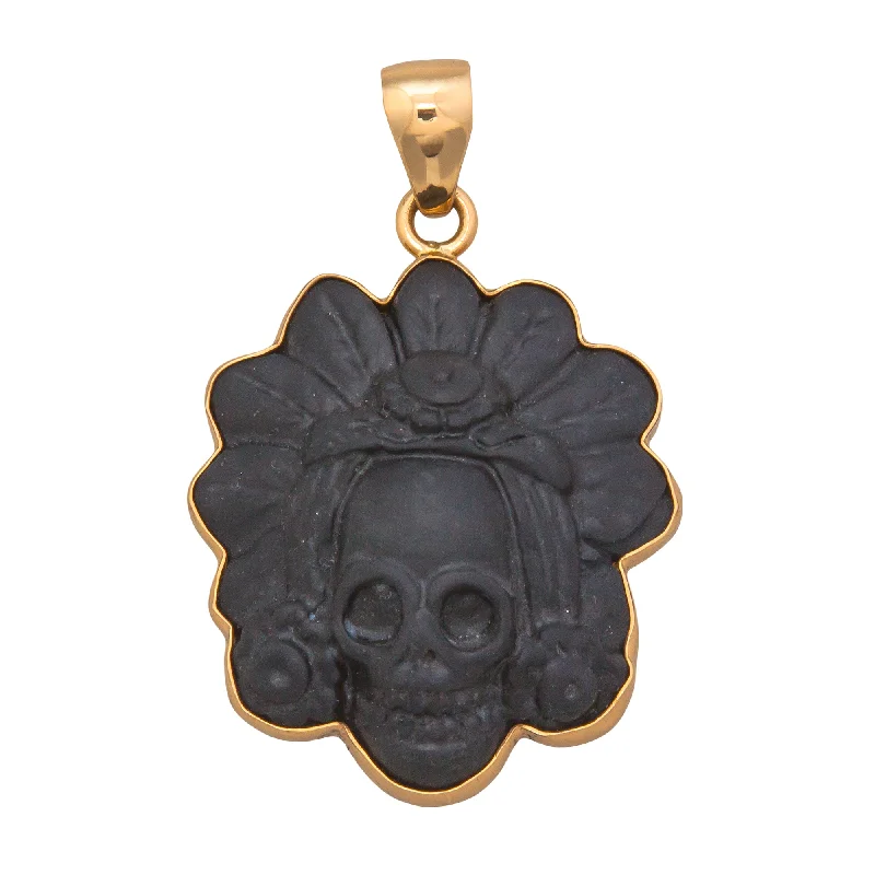 Alchemia Obsidian Skull with Headdress Pendant