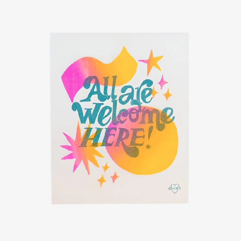 All Are Welcome Here Risograph Print - 8" x 10"