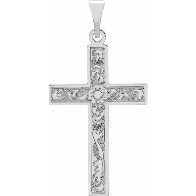 14KT WG SMALL FANCY CROSS