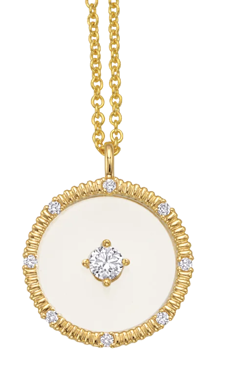 14K Yellow Gold Round Crystal Diamond Medallion Necklace