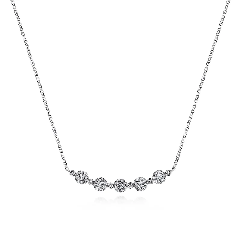 14K White Gold Diamond Cluster Curved Bar Necklace