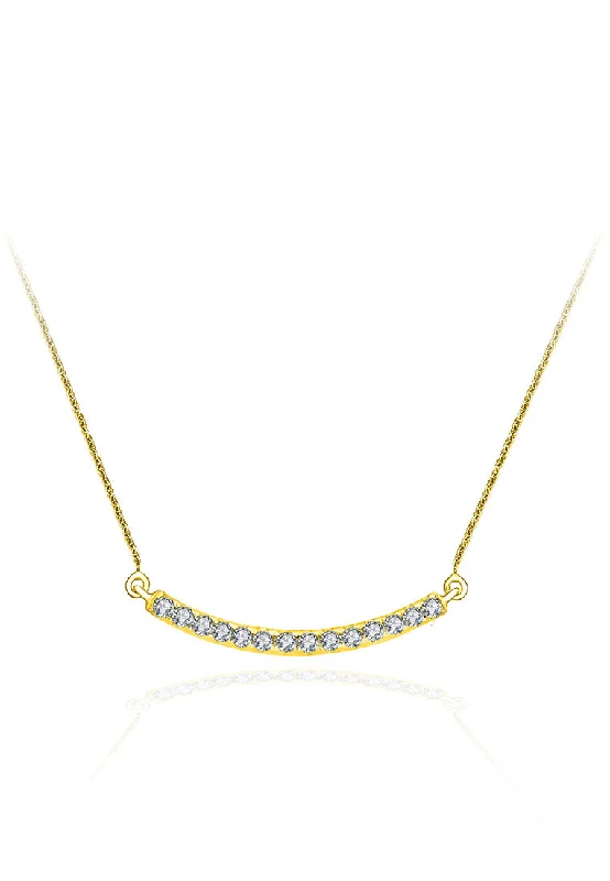 14K Yellow Gold Pave Diamond Curved Bar Necklace