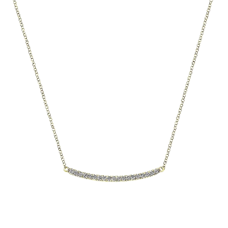 14K Yellow Gold Diamond Pave Curved Bar Necklace