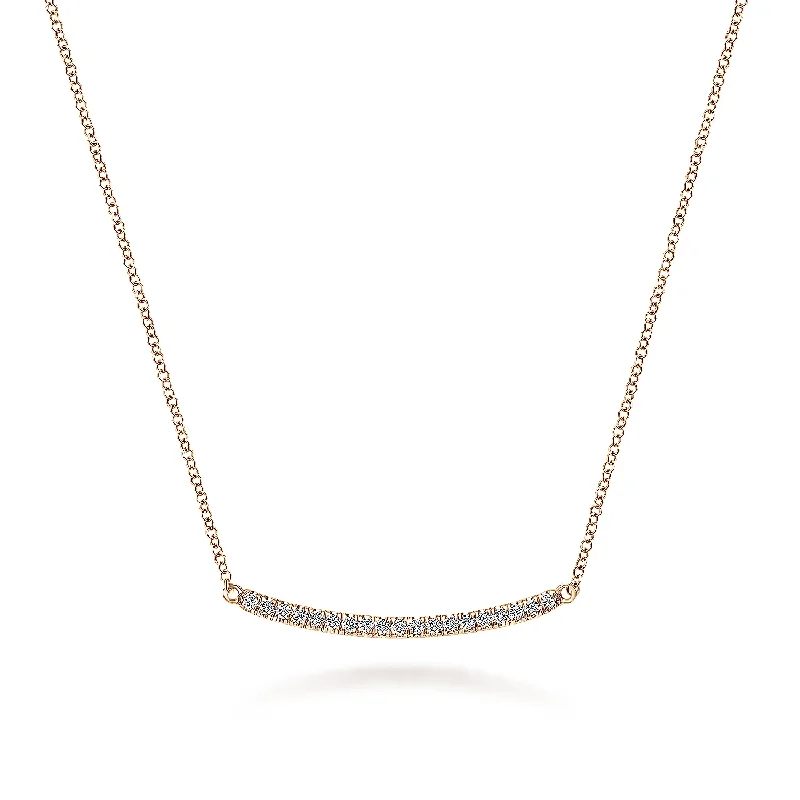 18 inch 14K Rose Gold Diamond Pave Curved Bar Necklace